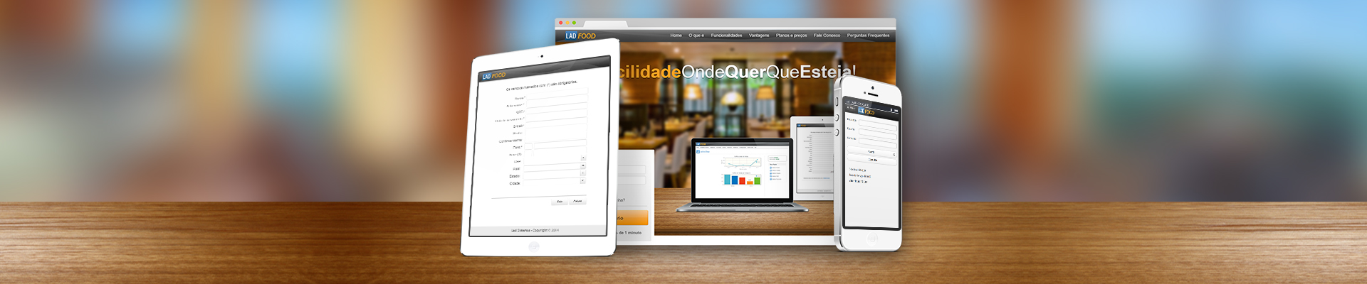 Tela do sistema LadFood com dashboards e indicadores operacionais
